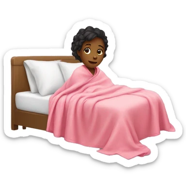 girl at bed with a pink blanket sticker