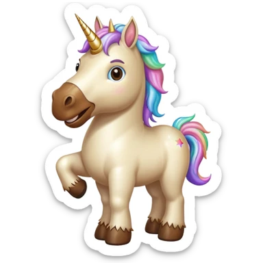 A unicorn body with Bigfoot feed a wide grin and a sparkle in his eyes sticker