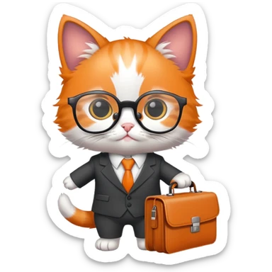 kitten in a suit holding a briefcase and wearing glasses sticker