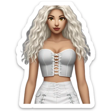 hyperrealistic shakira white lace-up crop bustier grey mini skirt sticker
