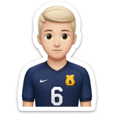 Apple emoji style 21 year old soccer player standing hands on waist, dark navy jersey #6, realistic lighting sticker