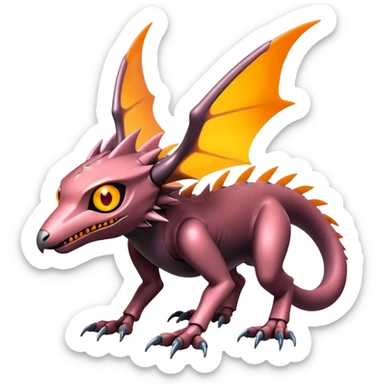  exotic futuristic warm-colored modern cyber-Fakémon-Digimon-Trico-creature sticker