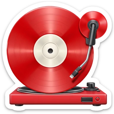Generate a high-quality 3D cartoon-style emoji of a red LP record placed inside a white LP turntable, realistic shading, smooth gradient colors, rounded and cute appearance, simple white background, high-resolution.
 sticker