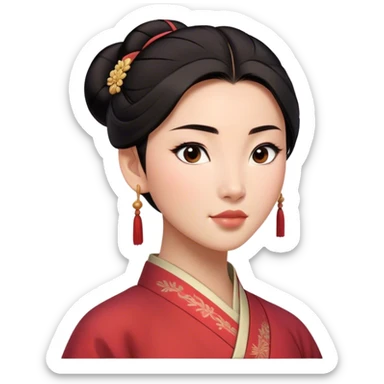 Cinematic Realistic Serene Mulan Portrait, showing Mulan (chest and above) with radiant, smooth skin and delicately detailed dark hair swept back in a neat bun. Her gentle, reflective expression is captured with soft natural lighting that highlights the nuanced textures of her features and traditional attire in muted hues. The composition glows with an inviting, natural radiance and subtle shadows, evoking a calm and introspective mood that speaks of quiet strength and enduring beauty. sticker