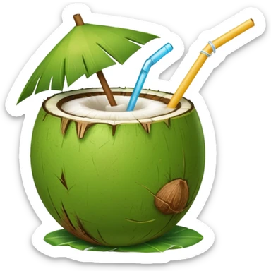 Green Coconut with straw sticker