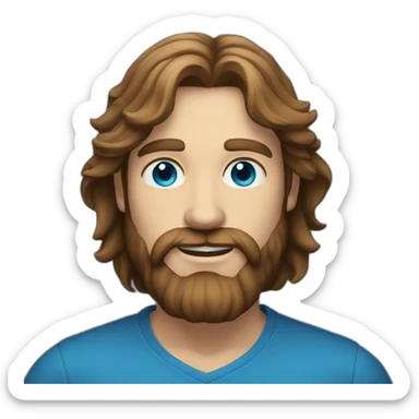 a man with long brown hair, a beard and blue coloured eyes sticker