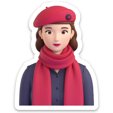 Elegant Parisian woman with red beret and scarf sticker