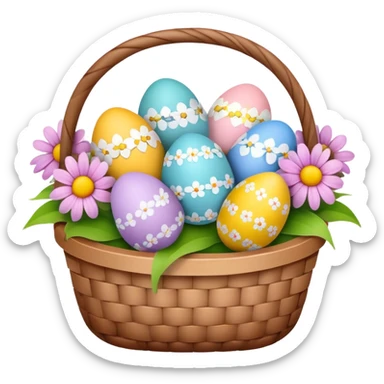 Easter eggs in a basket with flowers sticker