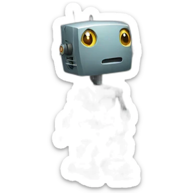 A robot that has caught something with a fishing road sticker