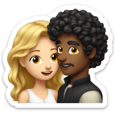 girl with dark red hair kissing man with black curly hair with blonde tips on the cheek  sticker