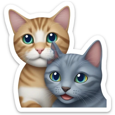 tabby cat & russian blue cat hugging eachother  sticker