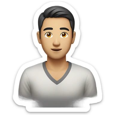 thirty years old asian guy with short highlighted hair wearing v neck shirt sticker