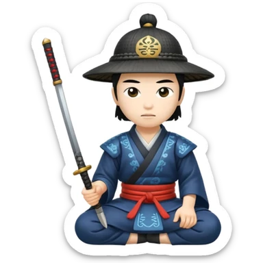 asian white skin Samurai in Hat, Samurai kneeling  sticker