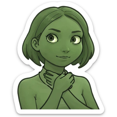 girl with hands held crossed tightly around her neck  sticker