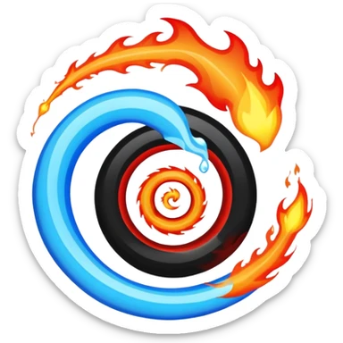 Let the background be black themed fire and water spiral shape sticker