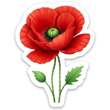 red poppy flower, realistic details, soft shading, apple emoji style, iOS 18 sticker