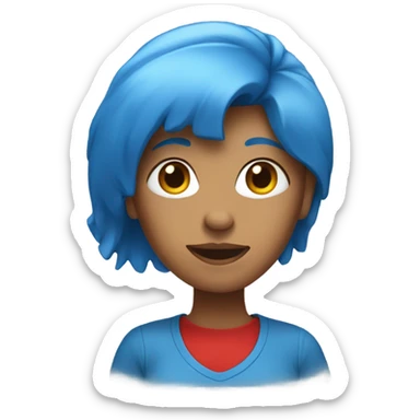 a woman with blue hair in red tshirt sticker