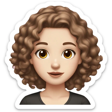 Teenage girl with pale skin and pink blush, light brown eyes chocolate brown wavy to curly hair medium lashes, and eyebrows sticker