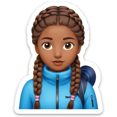 Girl with 2 braids, brown hair, skiing sticker