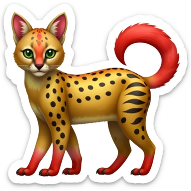 Colorful cute adorable shiny tropical exotic fruity kiwi-green lemony rosy neon-red Caracal-Cheetah-Civet-Trico-fusion-hybrid-animal-creature, full body, with tribal tattoos sticker