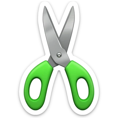 Full scissors with green handle, pointed up, blades open, same green as movie trailer green preview card sticker