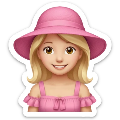 Girl in pink dress and sunhat smiling sticker