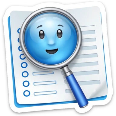  lente di ingrandimento foglio con scritte a risposte multiple blu sticker