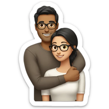 Brown Guy with black hair no glasses and long brown bun hair with glasses Woman hugging sticker
