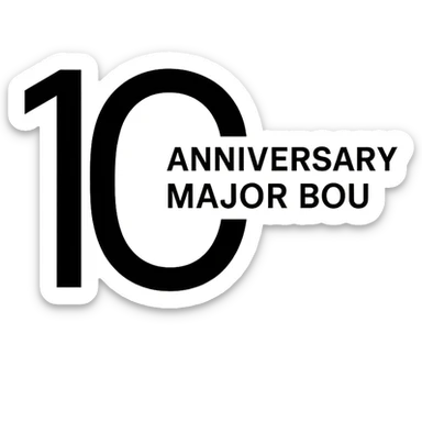 Minimalist 10th anniversary logo for Major Bou with a sleek black and white design sticker