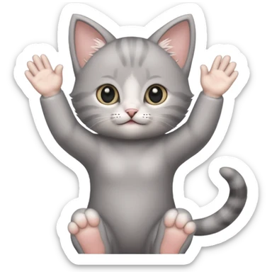 Happy Gray baby girl kitten standing with arms up  sticker