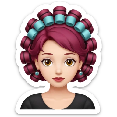 woman with burgundy hair rollers sticker
