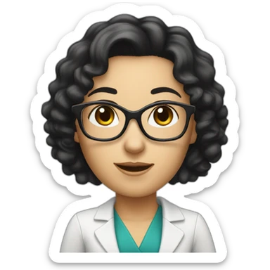 caucasian information desk Woman with black curly hair and white streaks and glasses with arm raised sticker