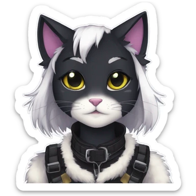 Gorgeous furry dark techwear anime style anthro black cat furry sona Fakémon aesthetic and pretty edgy black with collar and harness trending style sticker