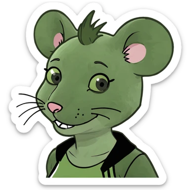 punk nezumimi mouse girl with red mohawk and green eyes, meme emoji style, mischievous expression, minimal background sticker