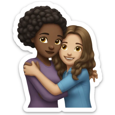 light skin brunette girl hugging a brunette lightskin girl sticker