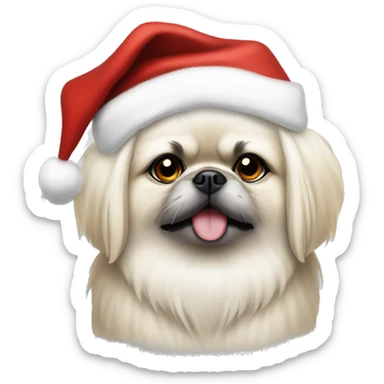 White Pekingese wearing Santa hat sticker