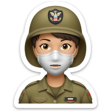 woman soldier with hair style wearing mouth mask sticker