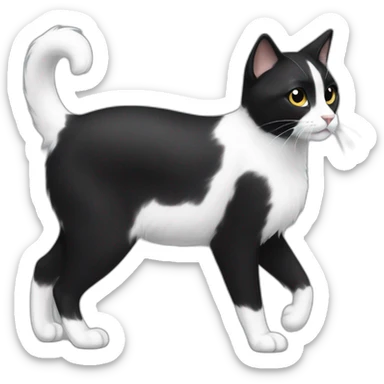 black and white cat walking profile whole body black, whispy fur on tip of ears, white paws and black legs, black tail, black neck, white chest and stomach sticker