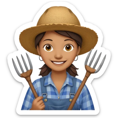 farmer woman with pitchfork sticker