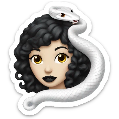 Stylish white snake with black hair and big lips sticker