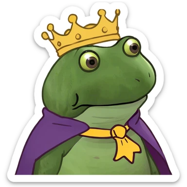 bufo the king wearing a purple cape and gold crown sticker