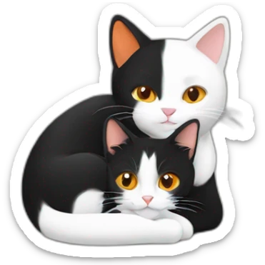 orange and a black and white cat hugging sticker