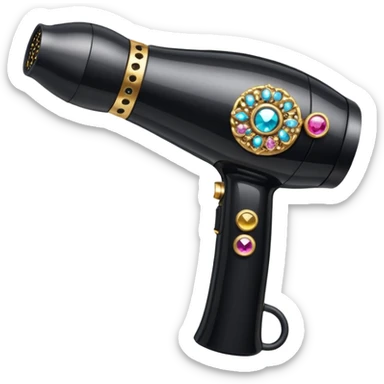 black blow dryer covered in jewelry sticker