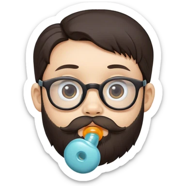 Baby boy with pacifier a beard dark long hair and eyeglasses  sticker