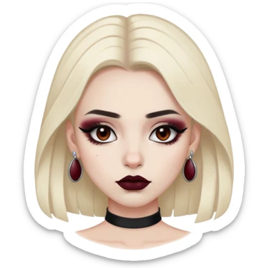 closed neck open septum piercing brown eyes black eyeshadow and burgundy lipstick sticker