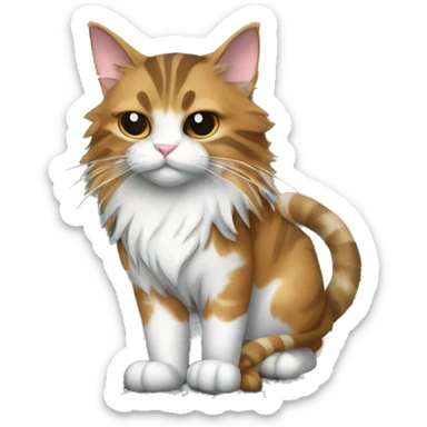 a ninja cat protecting a laptop computer. the cat is a Maine Coon breed, calico color, has a sword, and is standing in front of the laptop computer. highly detailed. sticker