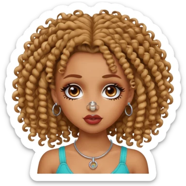 pretty bratz baddie, curly head, tan skin, nosering and septum piercing sticker