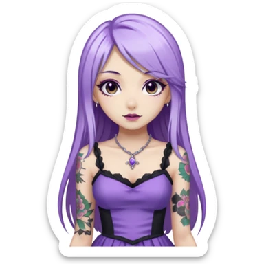 hime gyaru girl, long straight white and purple hair, tattoos, dark makeup,  sticker