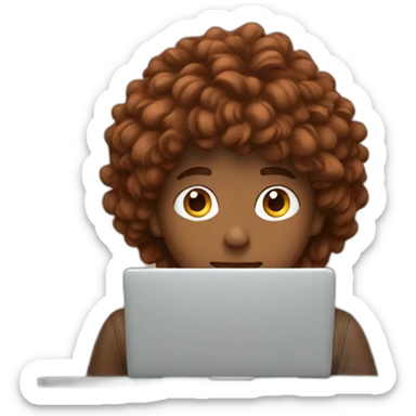 Young man behind a laptop hair chestnut color sticker