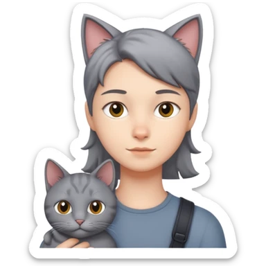 person with cat on their shoulder sticker